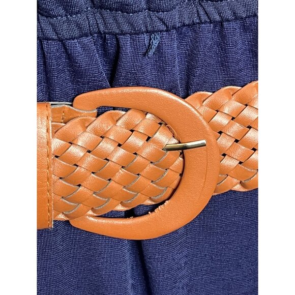 J for Justify Navy Blue Plus 2X Maxi Dress Sleeveless Chevron Hem Belted - Picture 11 of 12